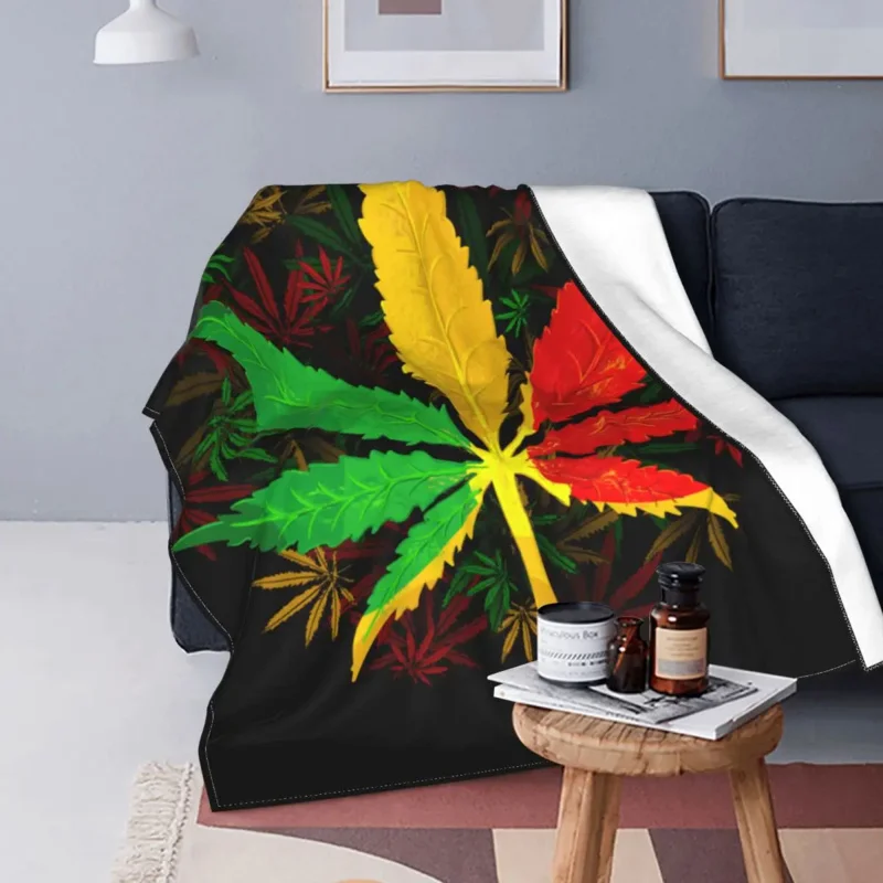 Rasta Rastafarian Cannabis Flannel Winter Leaf Portable Super Soft Throw Blanket for Bed Car Bedding Throws