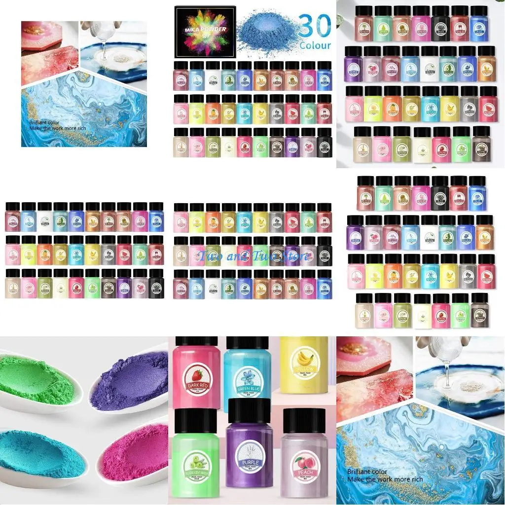 

HX6F 30Pieces Colorful Resin Pigment Set Pearlescent Powder Epoxy Jewelry Making Powder Pearlescent Powder Coloring Set