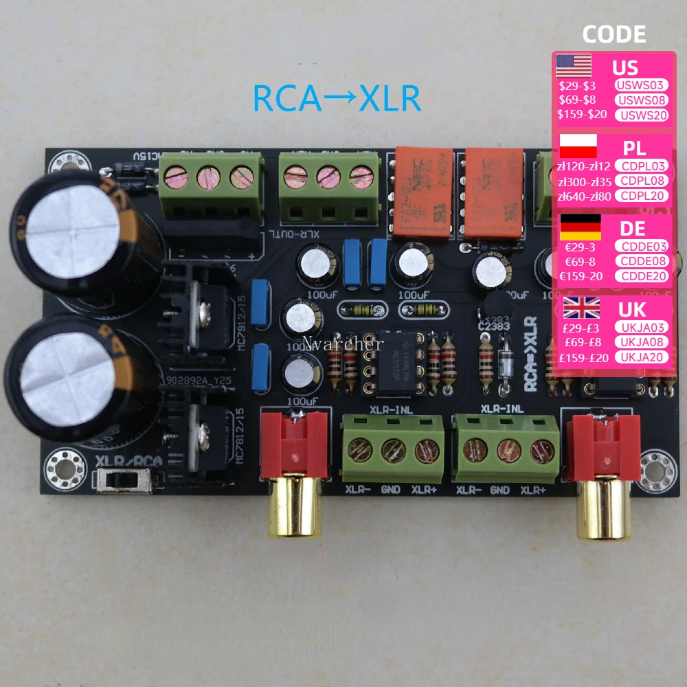 RCA/XLR single-ended to balance circuit board RCA  XLR  with rectifier filter can be AC powered