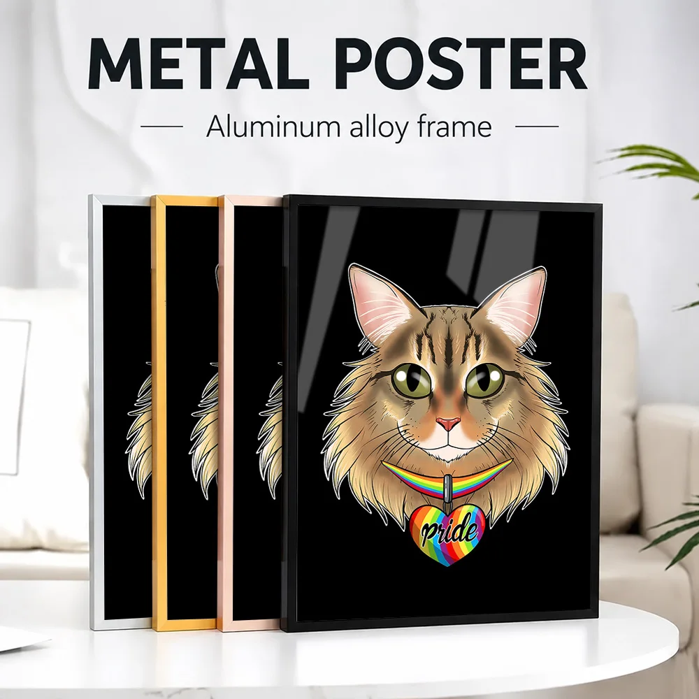 Siberian Cat LGBTQ Flag Framed Metal Print Customized Photo Watercolor Visual Style Wall Art For Home Office Housewarming Gift