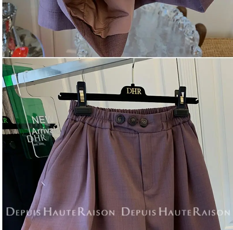 女性用伸縮性ウエストスーツショーツ、ゆったりデザイン、ニッチなハイウエストワイドレッグパンツ