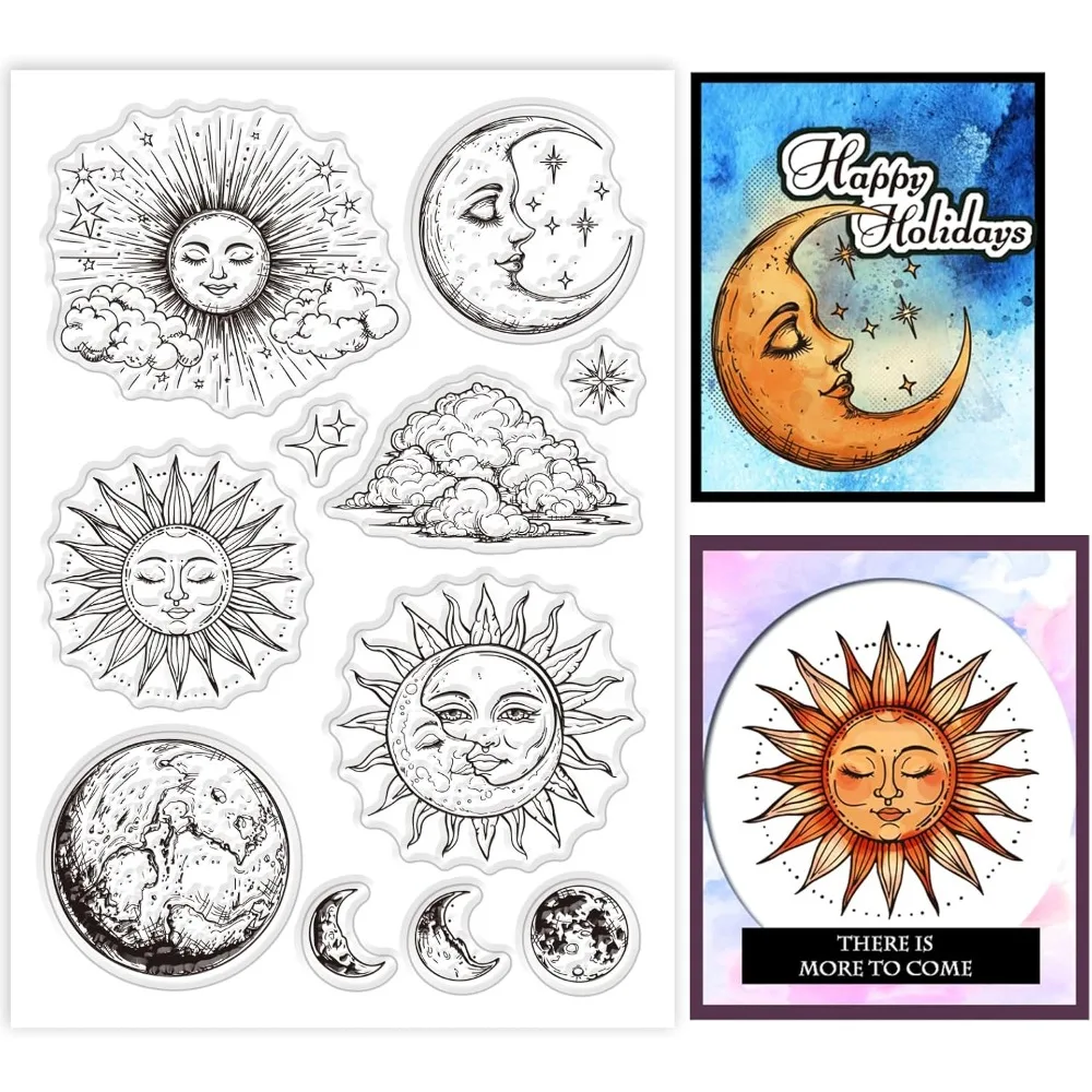 Sellos mágicos transparentes de sol y luna para hacer tarjetas, sellos transparentes de silicona para adivinación y astronomía, sello transparente de nube para bricolaje