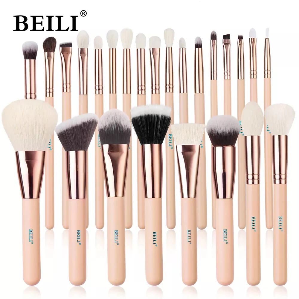 BEILI 5-28pcs Pink Make Up Brush Set Professional Powder Foundation Blush Eyebrow Natural Hair Brushes Makeup Instrument