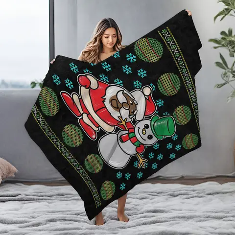 Tuniu Cute Snowman Print Fleece Blanket for Sofa Bed Bedroom Home Decor Gift