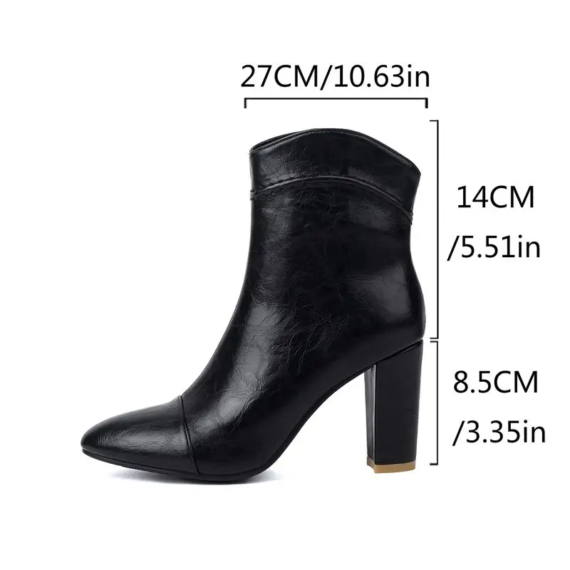 

Girseaby Classic Women Ankle Boots Pointed Toe Chunky Heels 8.5cm Big Size 45 46 47 Office Ladies Splice Dating Booties