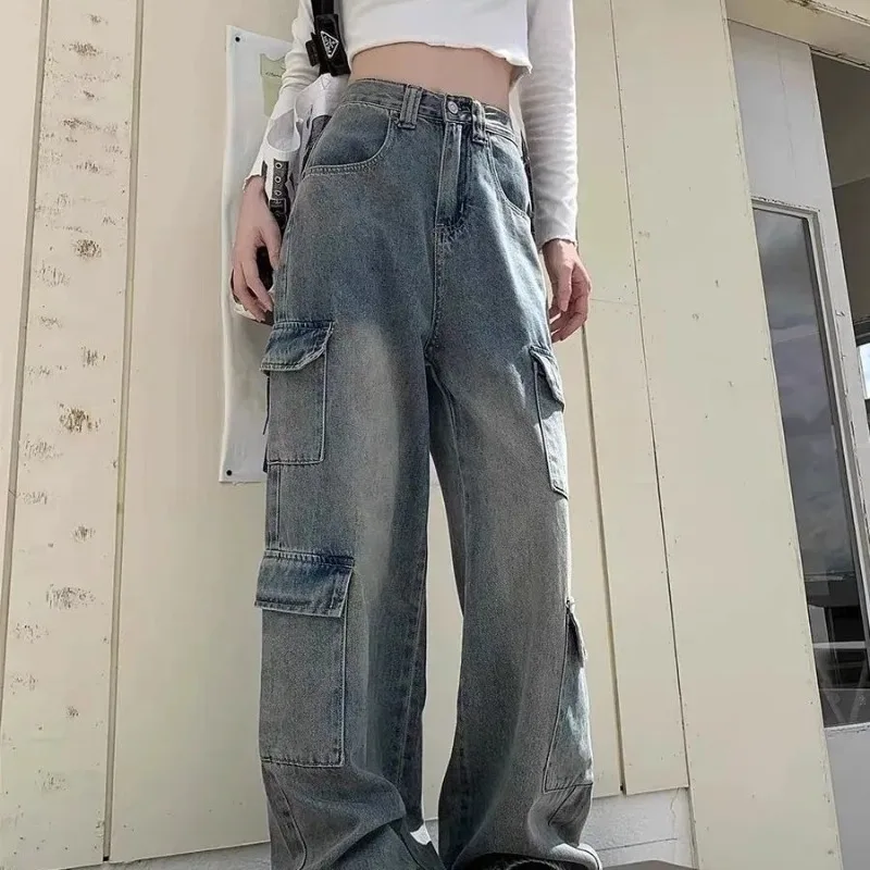 

Women's Pants Y2K. Women's Summer Clothes Big Overalls High Waist Blue Straight Leg Pants Loose Plus Size Jeans for Women