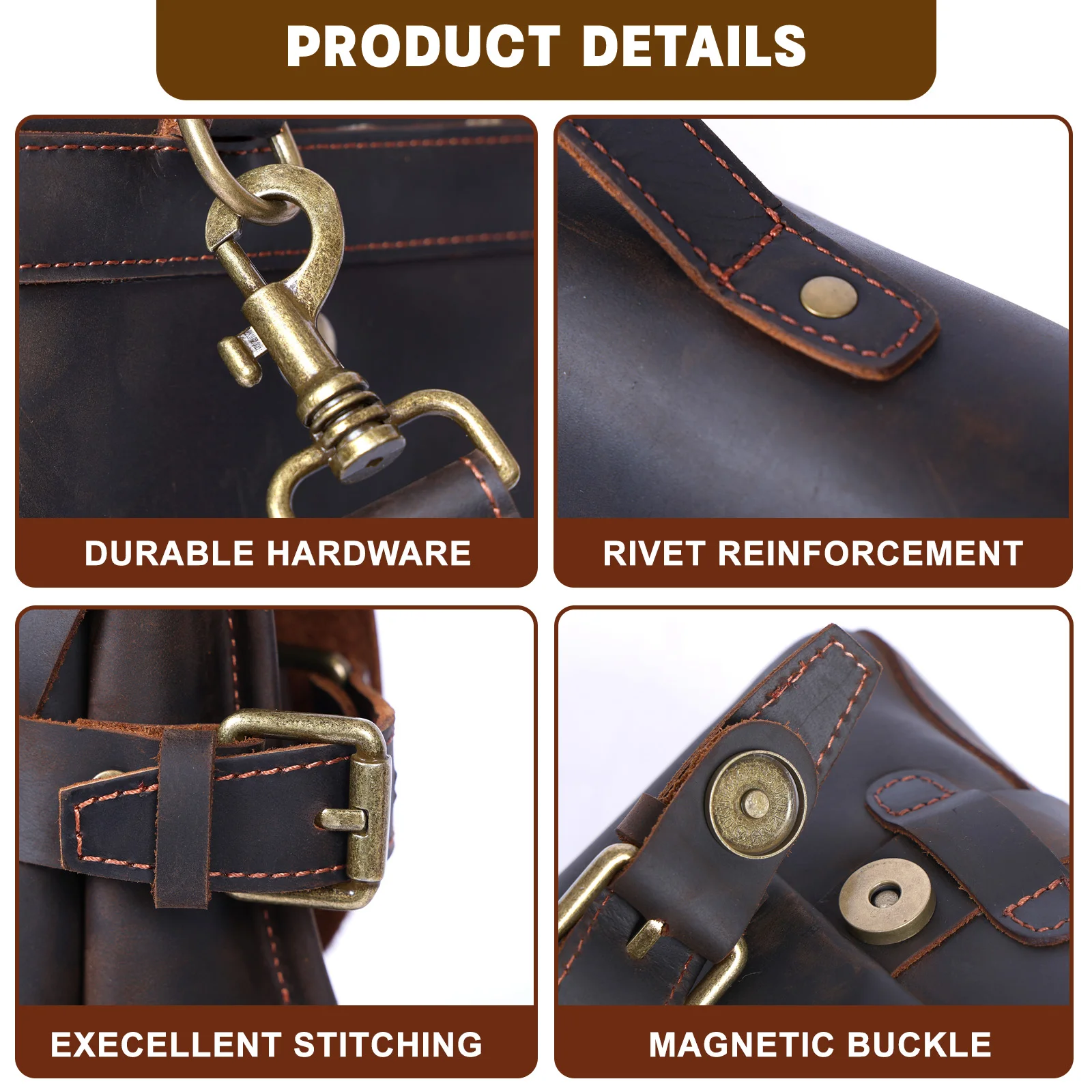 S.WORKE Vintage Echtleder Herren Umhängetasche Messenger Bag Crazy-Horse Rindsleder Klassische 14 Zoll Laptop-Tasche – Detail 12