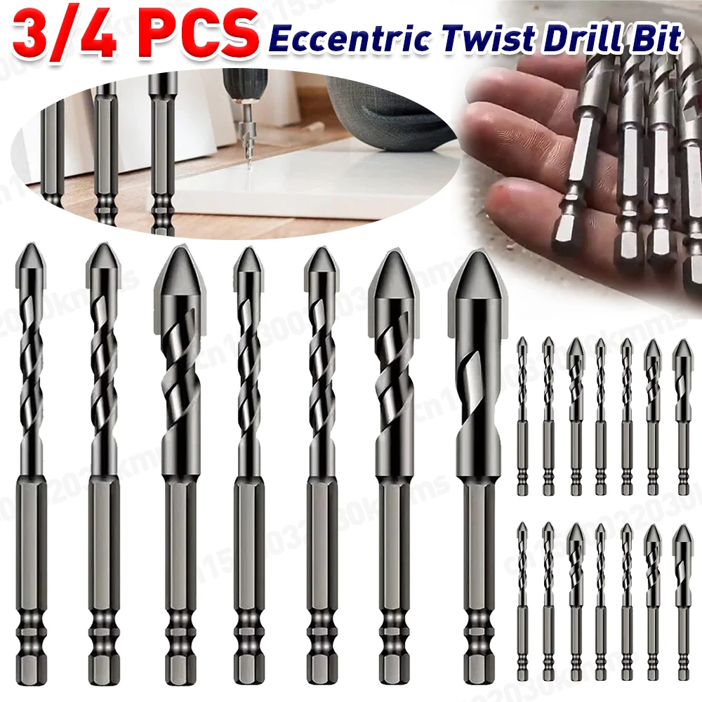 Eccentric Twist Drill Bit 3/4 Pcs High-Strength Drill Bits Sets 6mm/8mm/10mm/12mm Metal Twist Drill Bits for Glass/Tile/Wood