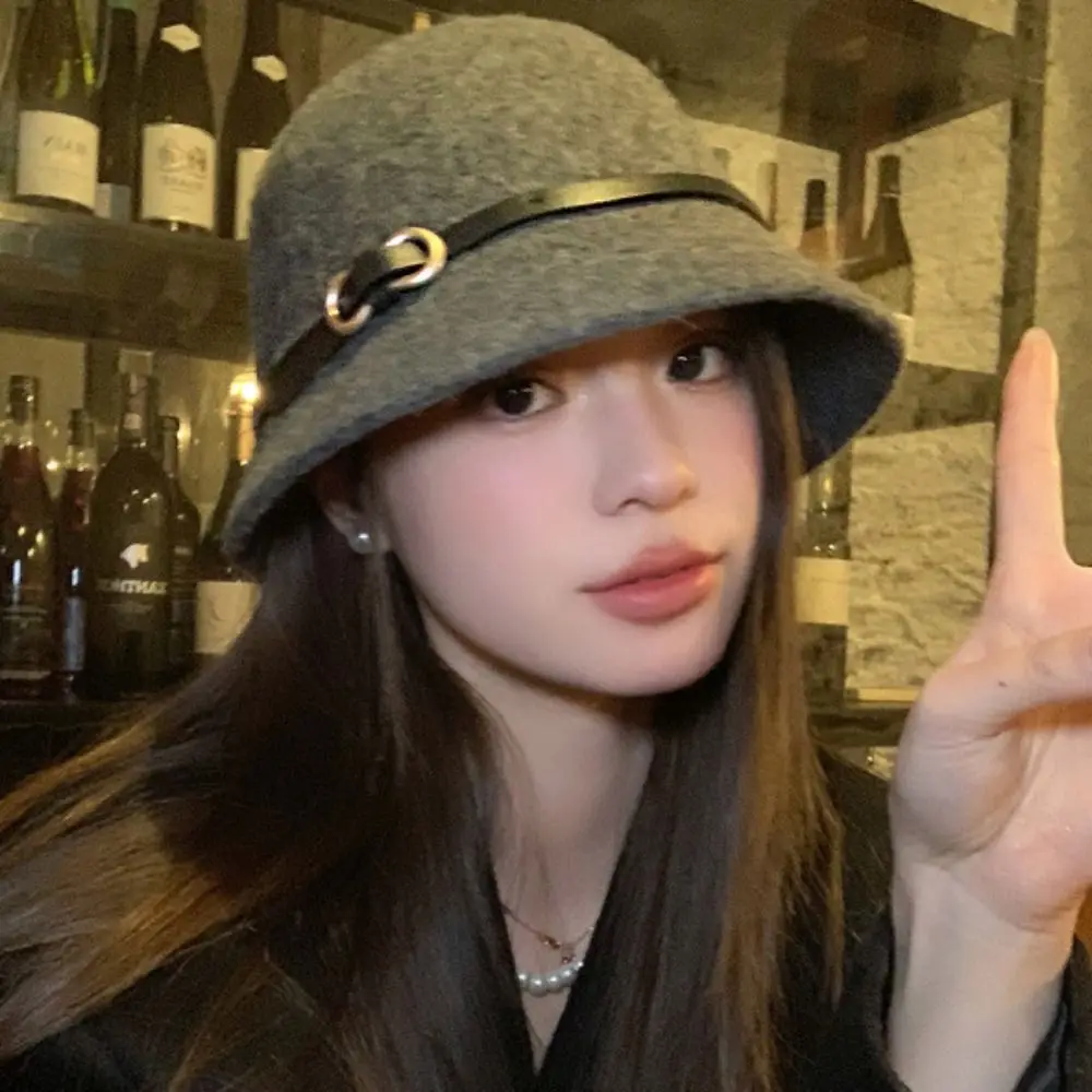 قبعة صياد صوفية كاجوال أنيقة بلون نقي قبعة نسائية رسمية على الطراز الكوري قبعة حوض على الطراز البريطاني في الهواء الطلق #2