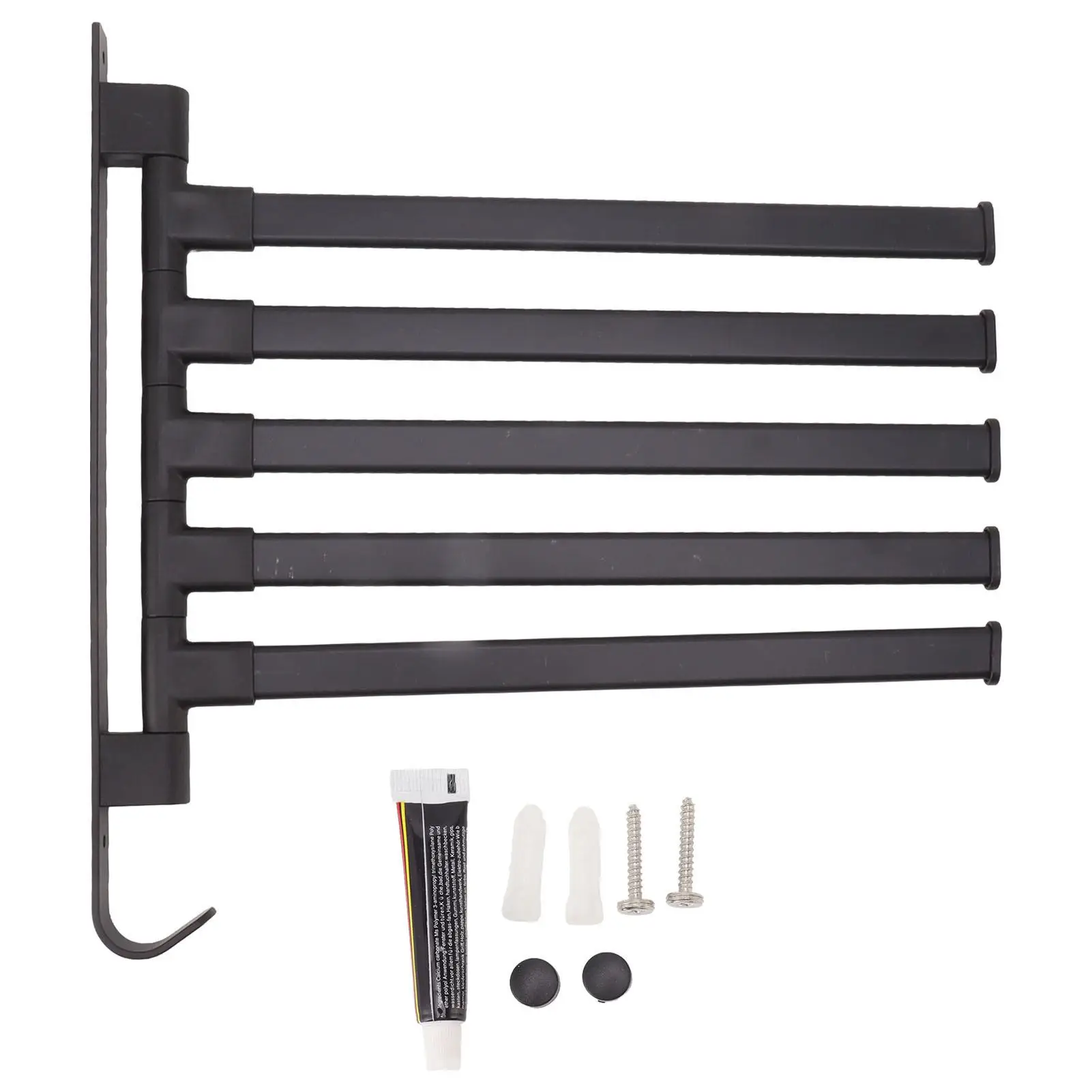 Heavy-Duty Black Wall-Mounted Swivel Towel Bar with Auxiliary Sticker - Ideal for kitchen & for bedroom