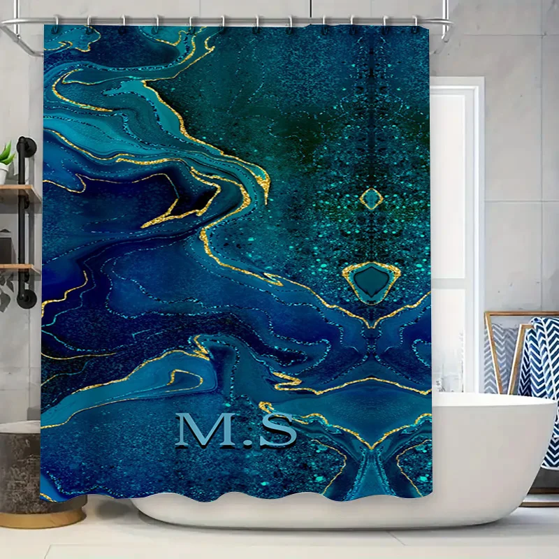 

Green Leaves Shower Curtain Watercolor Style Bathroom Decor Privacy Window Fabric Waterproof Rectangular Blue Green Colorful Pa
