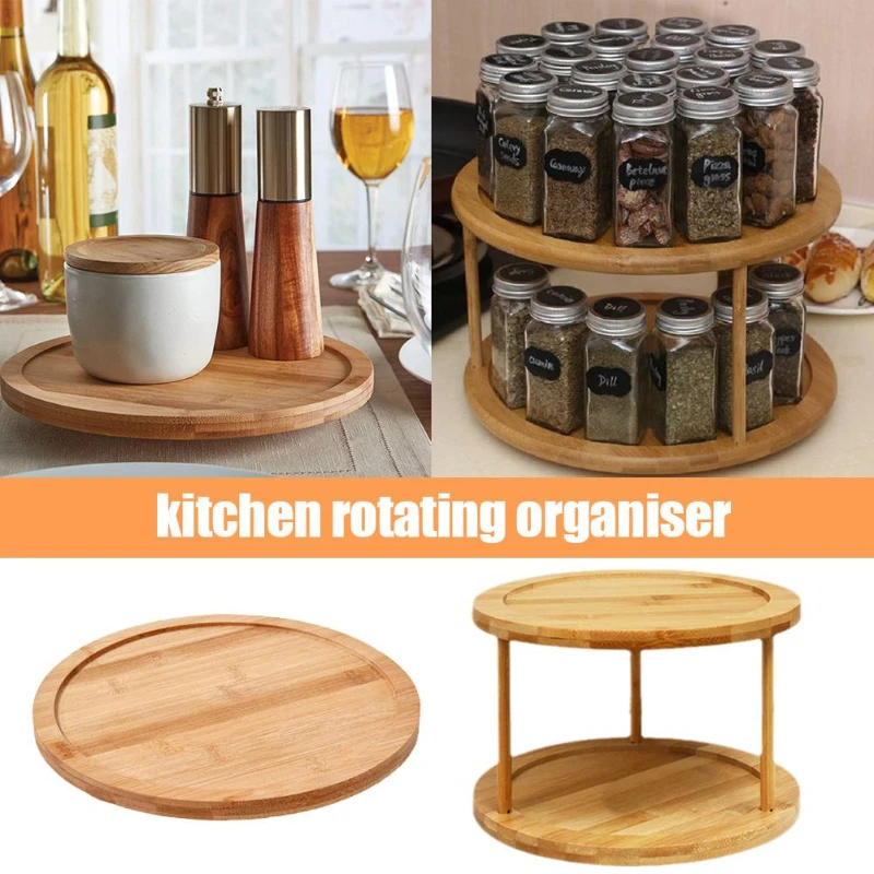 

11.8 Inch Wood Seasoning Bottle Storage Tray 360 Degree Rotating Cabinet Organizer Kitchen Turntable Rotating Cake Dessert Plate