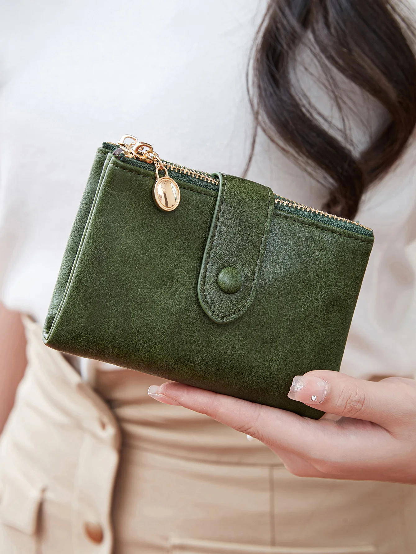 

Минималистичный женский кошелек, короткий трехслойный, большой емкости, двойная молния, держатель для карт, удостоверение личности, держатель для кредитных банковских карт, сумка для денег