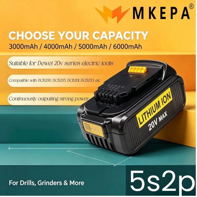 Stable Output 20V 3.0Ah‑6.0Ah Replacement Battery DCB200 Compatible with DCB205 DCB201 DCB203 Cordless Tool Li‑ion Battery