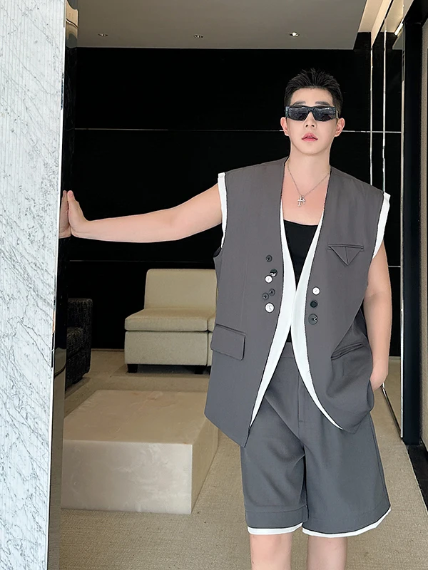 

Повседневный комплект с круглыми пуговицами, мужской жилет Svel, комплект из двух предметов, цветной дизайн, универсальный сезонный дизайн Four Seasons