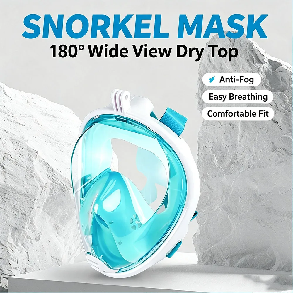Full Face Snorkel Mask 180° Wide View Anti‑Fog Dry Top Snorkeling Mask Easy Breathing Silicone Sealing Mask for Adult Underwater