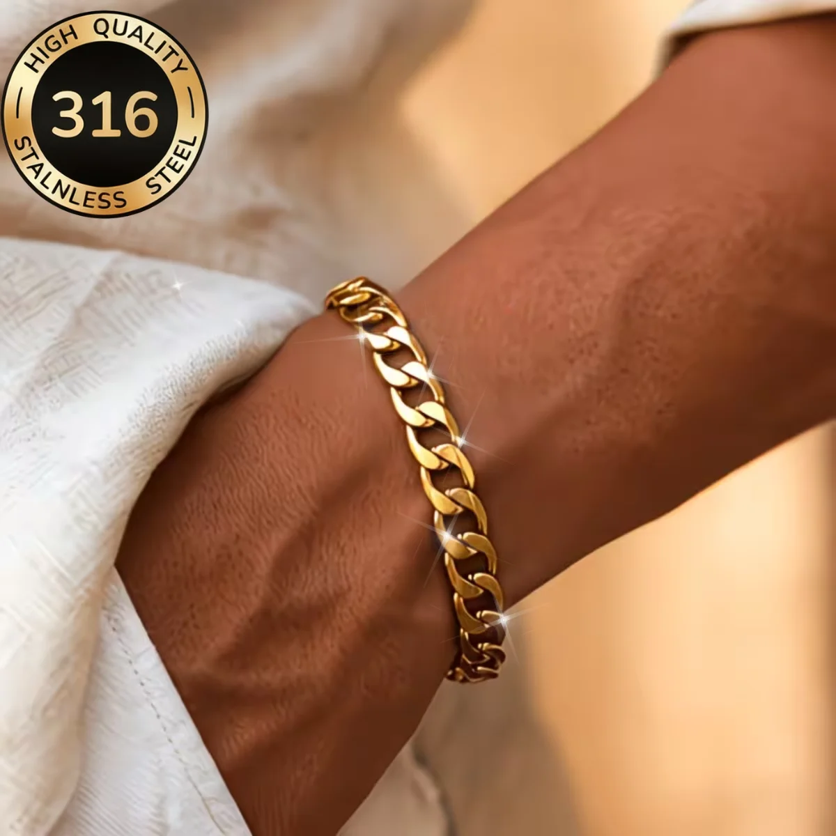 Edelstahl Kubanische Kette Armband für Damen und Herren 10MM Panzerketten-Armband Massiver Schmuck Goldfarben Stapelbar Minimalistisch Pulsera