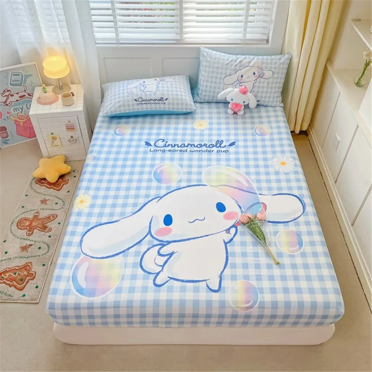 Disney Cinnamoroll Children's Fitted Sheet,Cartoon Dog bed sheets 90/120/150/180/200cm mattress dust cover With Pillowcase