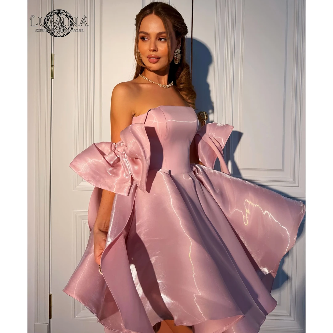 

Lumina Satin Evening Dresses 2026 Luxury Women's Elegant Party Dress 2026 Woman Custom Made A Word Bow Tie Green Prom Dresses