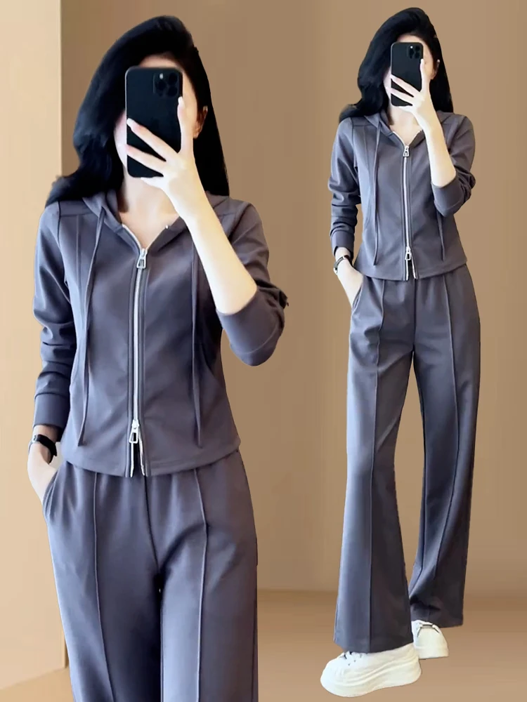 Casual sportkledingset Dames Faionable Hoodie Afslankende wijde pijpen broek Tweedelige set Herfst Nieuwe Sle Comfortabel ademend