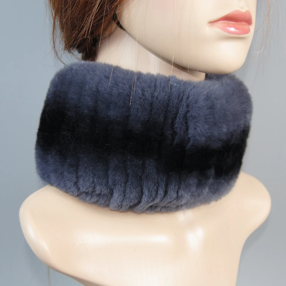 Winter Women Hot Sale Knitted Real Rex Rabbit Fur Scarf Natural Soft Rex Rabbit Fur Scarves Girls Warm 100% Genuine Fur Headband