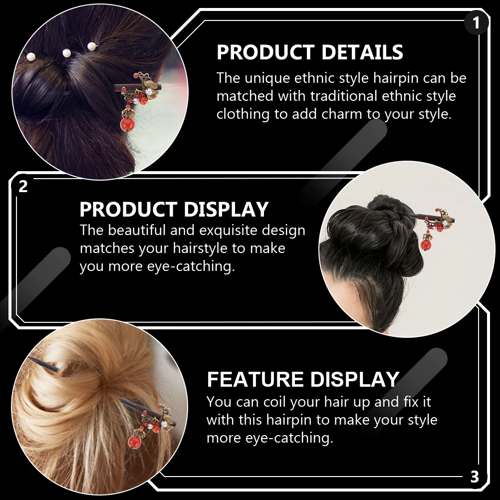 

2pcs Tassel Sticks Elegant Ancient Hairpins Women Hair Accessories Bronze Retro Style Flower Hair Fork Bun Holder Ethnic Hairpin