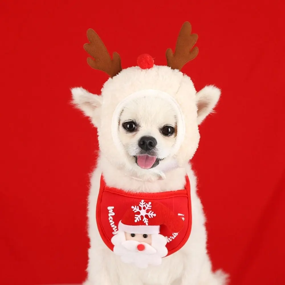 Chapeau de Noël en peluche de coton pour animaux de compagnie, équipement de sauna, bandana mignon, fournitures pour animaux de compagnie, casquette pour chien, hiver, nouveau, 2 pièces