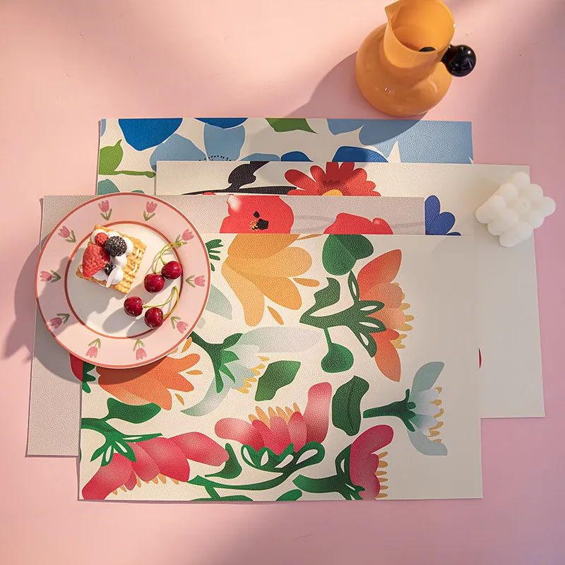 VIKAMA Nordic Poppy Floral Placemat Abstract Flower Waterproof Non Slip Heat Resistant Dining Desk Counter Pad