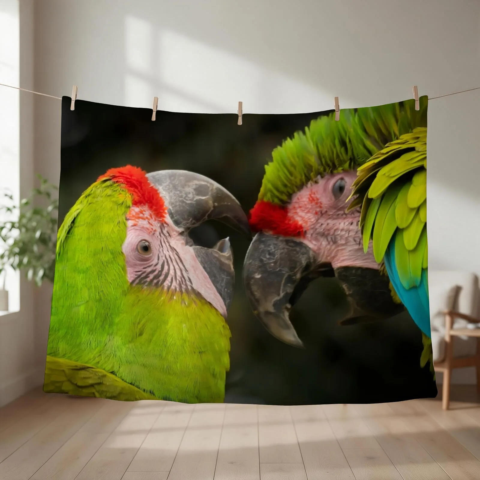 The Great Green Macaw Throw Blanket couch cozy soft plush fuzzy picnic outdoor blanket