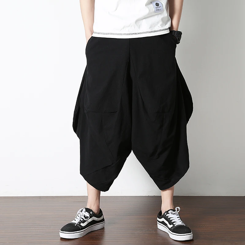 

2023 Streetwear Harem Pants Men HipHop Drop Crotch Cotton Jogger Wide Leg Pants Trousers Men Chic Pantalones Hombre Calf -Lengt