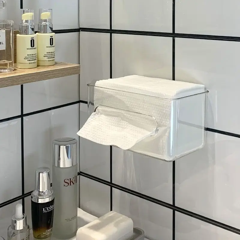 Acrylic Wall-mounted Tissue Box Transparent Paper Towel Storage Box Napkin Paper Box Toilet Punchfree Household Tissue Dispenser