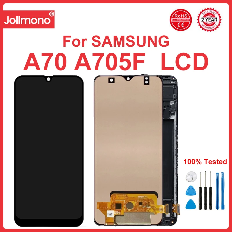 

Super AMOLED A70 Display Screen, for Samsung Galaxy A70 A705 A705F A705FD LCD Display Digital Touch Screen Assembly with Frame