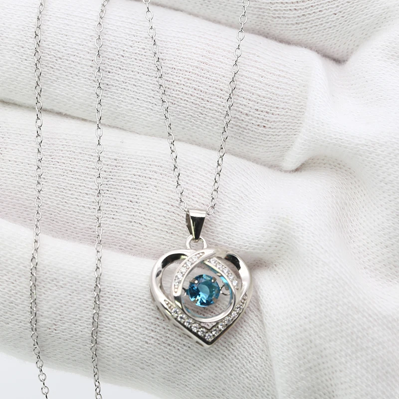 1Set Wholesale Price Aquamarine Blue CZ Gemstone 925 Silver Women Necklace