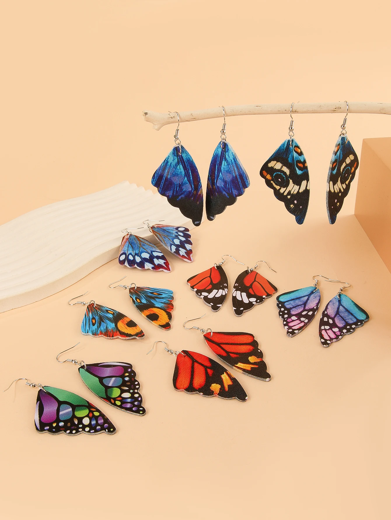 Butterfly leather earrings bionic butterfly wings butterfly pattern symmetrical double-sided printing earrings fashion gift