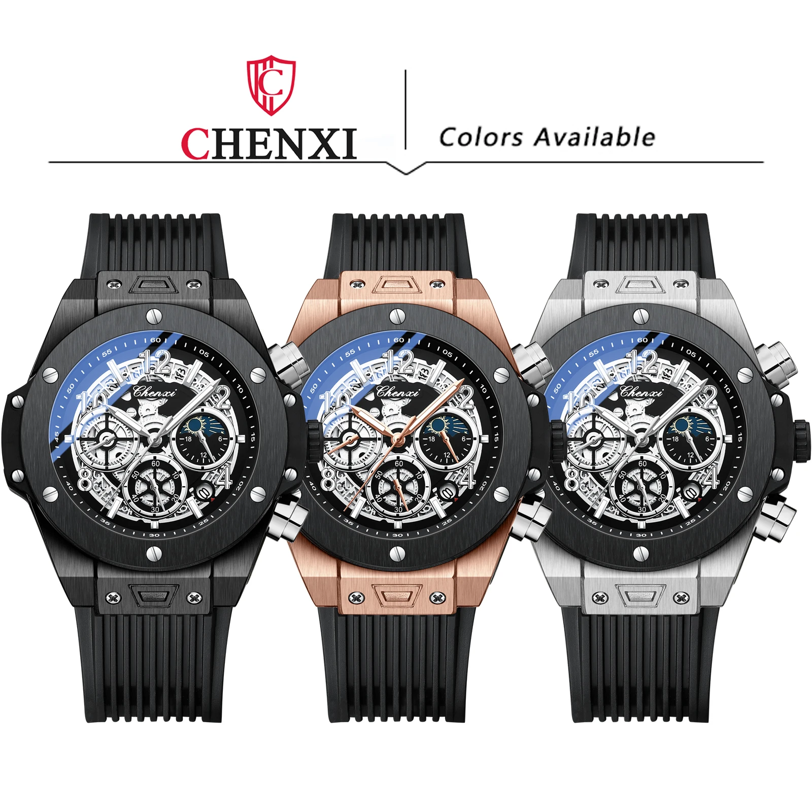 Men\'s Wrist Watch Waterproof Luminous Chronograph Calendar Watch Sports Quartz Wristwatches Silicone Band