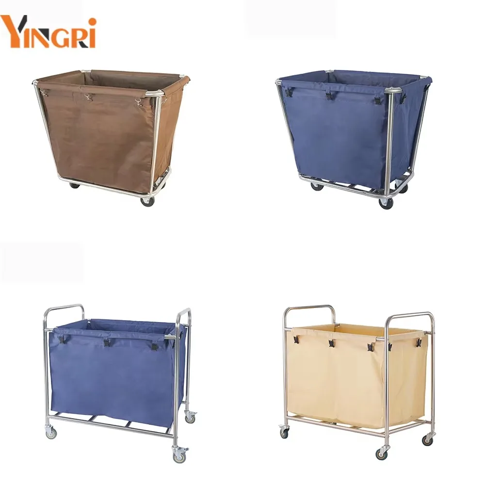 China factory hotel metal heavy  big laundry commercial dirty stainless steel linen cart trolley with wheels