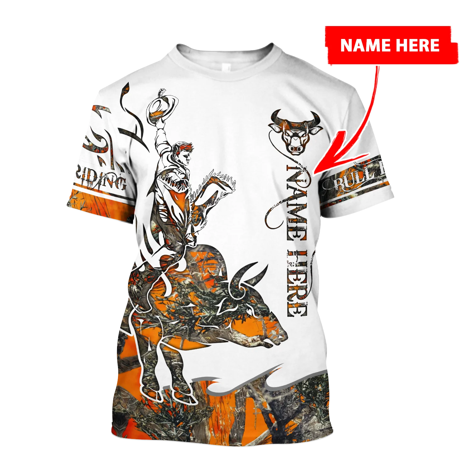 2022 summer Fashion mens t shirt Personalized Name Bull Riding Tattoo 3D Printed Unisex Tshirt street Casual sports T-shirt DW45
