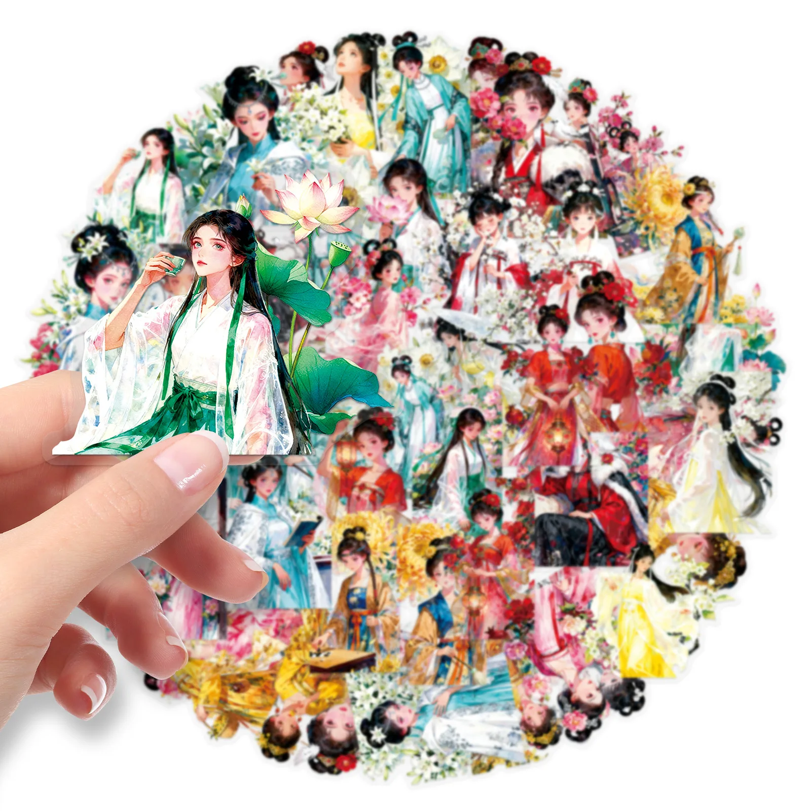 สติกเกอร์ลายกราฟฟิตี้โปร่งใส 10/50 ชิ้น ลายเทพดอกไม้สิบสององค์ สไตล์ฮั่นฟูโบราณ สำหรับตกแต่งแล็ปท็อป โทรศัพท์ กีตาร์ ของเล่นเด็ก