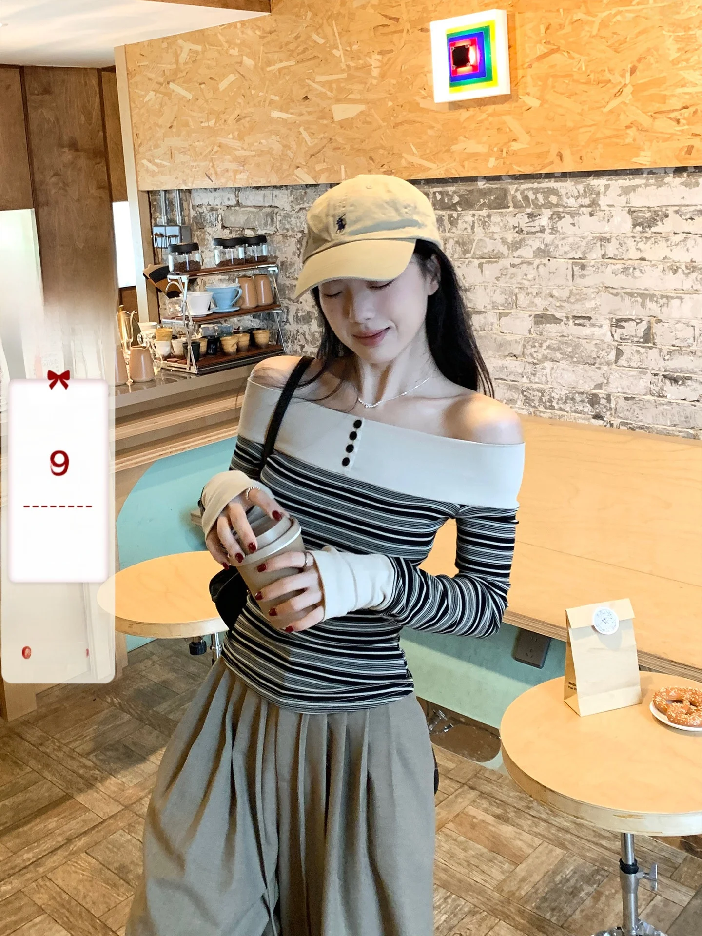 

Retro American Striped Splice One oulder Knitted Top Women's Slimming Long Sve T-irt Spring Casual Comfortable Soft