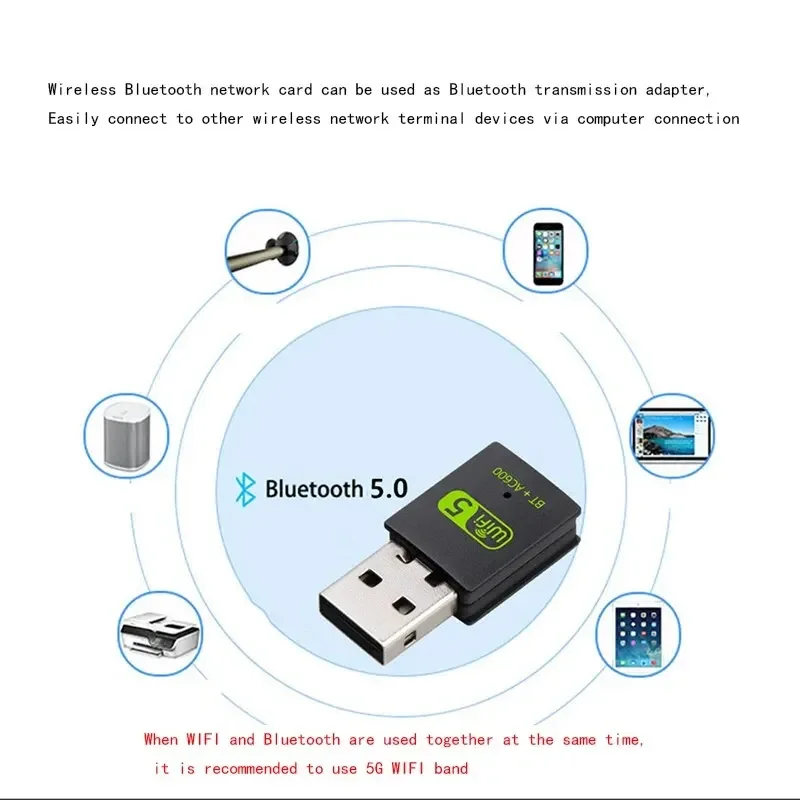VIKEFON 600M Dual-Band Wireless Network Card Drive Free 5G High-Speed Computer Receiver Usb Bluetooth5.0 Wifi 2-In-1
