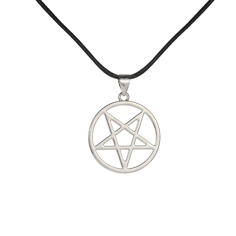 Halskette mit Hohlpentagramm-Anhänger im Gothic-Stil, mit schwarzem Wachsschnurband, verstellbar, für Herren und Damen, geometrisches Accessoire für den täglichen Gebrauch. – Detail 7