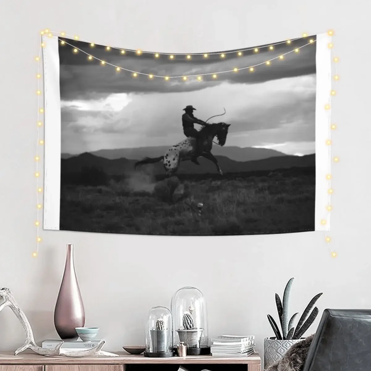 Black and White Cowboy Being Bucked Off Tapestry Carpet Wall Wall Decorations Tapestry