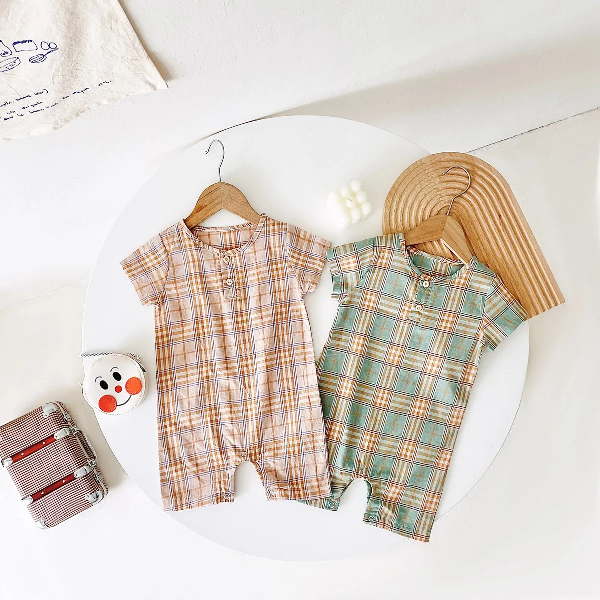 Sanlutoz Summer Short Sleeve Baby Boys Rompers Plaid Casual Infants Boys Clothing Fashion