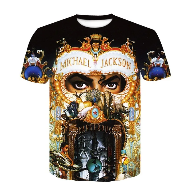 Herren Michael Jackson Dangerous Album 3D-Druck T-Shirt Pop-Musik-Star O-Ausschnitt Kurzarm Casual Streetwear Sommer T-Shirt – Detail 3