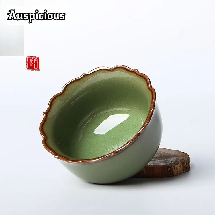 Handmade Longquan Celadon Teacup Iron Tire Plum Green Ceramic Master Cup Personal Tea Bowl Chazhan Kung Fu Teaset Drinkware Gift