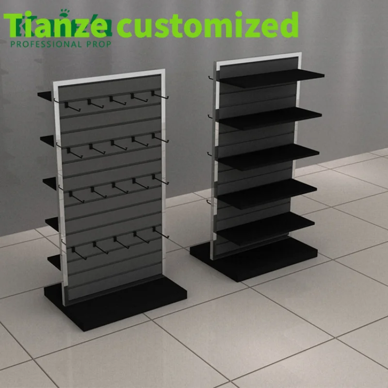 Customized-Metal double side hook display shop metal pegboard perforated back panel rack jewellery advertising shelf