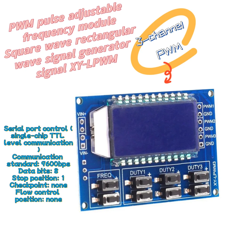 3-channel PWM Pulse Adjustable Frequency Module Square Wave Rectangular Wave Signal Generator/Duty Cycle Independently Adjustabl