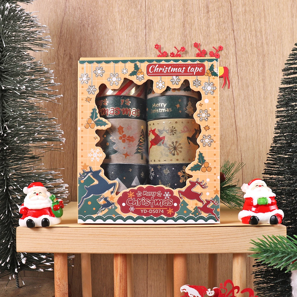 8 rolls/box, delicate Christmas pattern bronzing washi tape, suitable for holiday party DIY greeting card gift box decoration