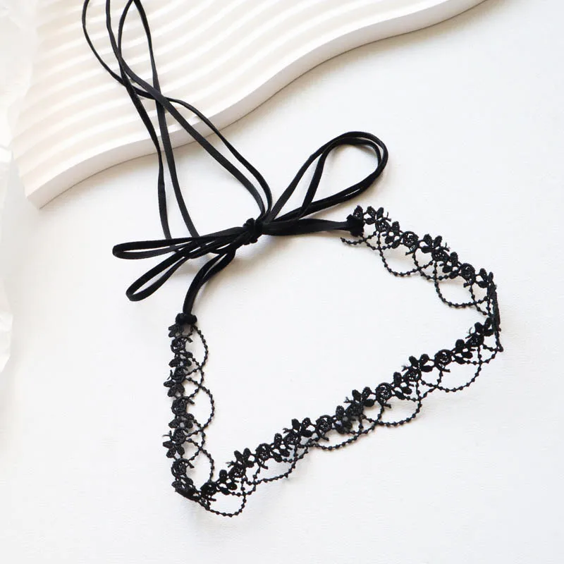 Black Long Lace Flower Bow Choker Necklace for Women Fashion Clavicle Jewelry Accessory Gift for Girls