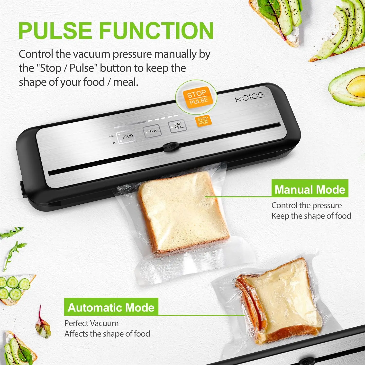 Vacuum Sealer Machine, 90Kpa Automatic Food Sealer with Cutter, 8-in-1 Food Vacuum Machine, Pulse Function, Dry&Moist Modes